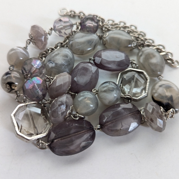 Trendy Boho Glass Acrylic Beaded Gray Long Layering Statement Necklace - Picture 4 of 5